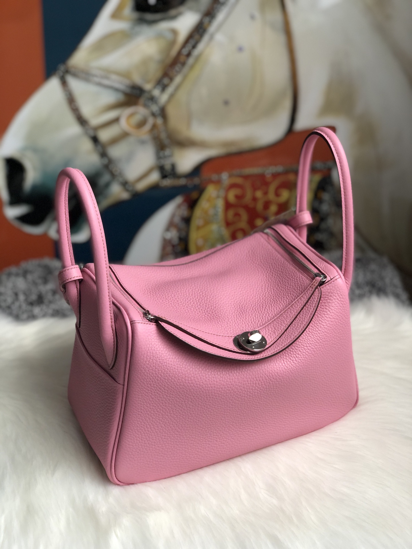 에르메스 린디백26 핑크 은장 소가죽